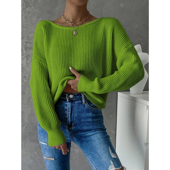 Backless open back Twist Back Drop Shoulder cozy knit Sweater - Picture 6 of 11